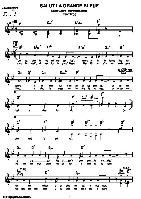 télécharger la partition d'accordéon Salut la grande bleue (Fox Trot Chanté) au format PDF