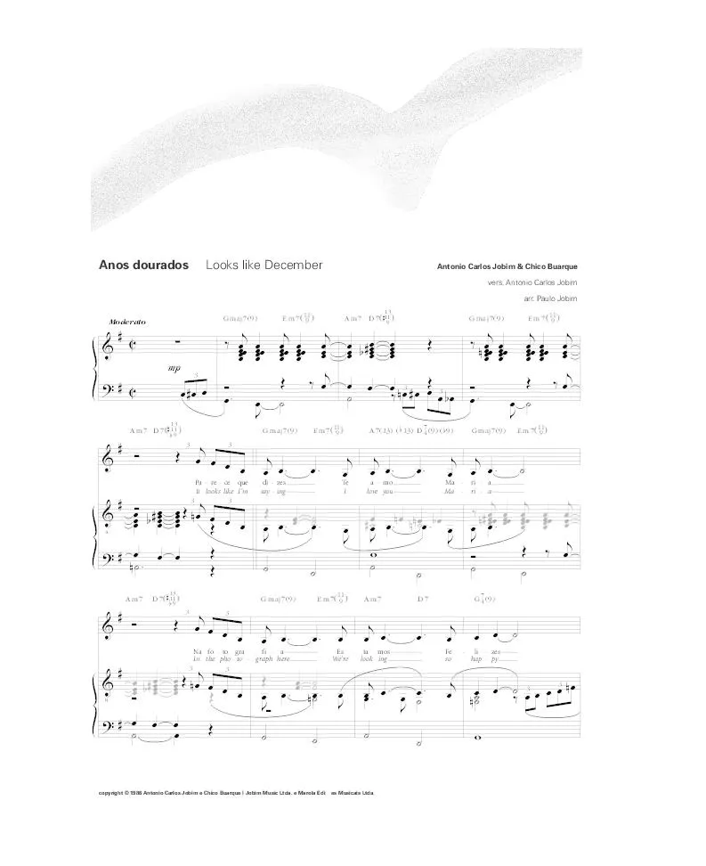 télécharger la partition d'accordéon Anos Dourados (Looks like December) (Arrangement : Paulo Jobim) (Samba) au format PDF