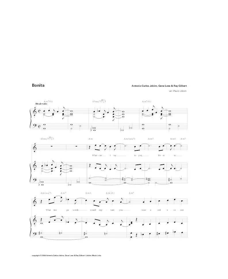 télécharger la partition d'accordéon Bonita (Arrangement : Paulo Jobim) (Bossa Nova) au format PDF