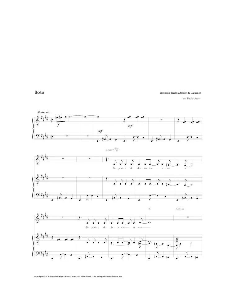 télécharger la partition d'accordéon Boto (Arrangement : Paulo Jobim) (Bossa Nova)  au format PDF