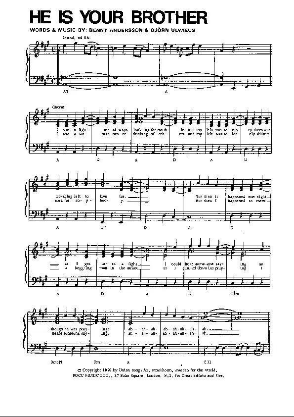 télécharger la partition d'accordéon He is your brother (Interprète : Abba) (Shuffle) au format PDF