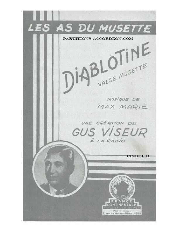 télécharger la partition d'accordéon Diablotine (Arrangement : Marcel Camia) (Une création de : Gus Viseur) (Valse Musette) au format PDF