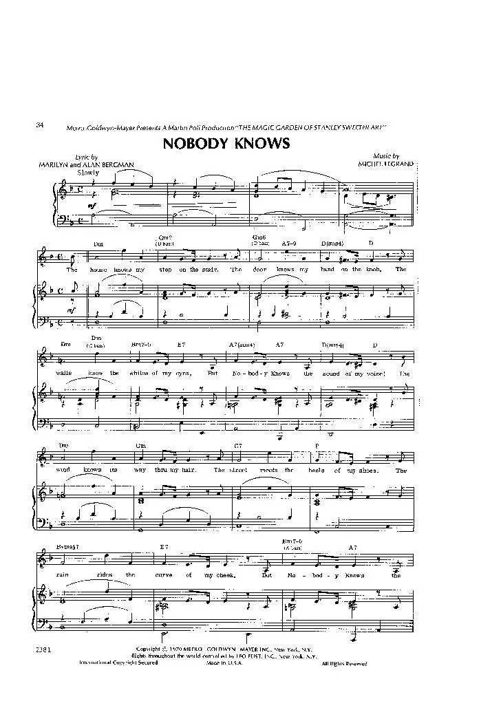télécharger la partition d'accordéon Nobody Knows (Slow) au format PDF
