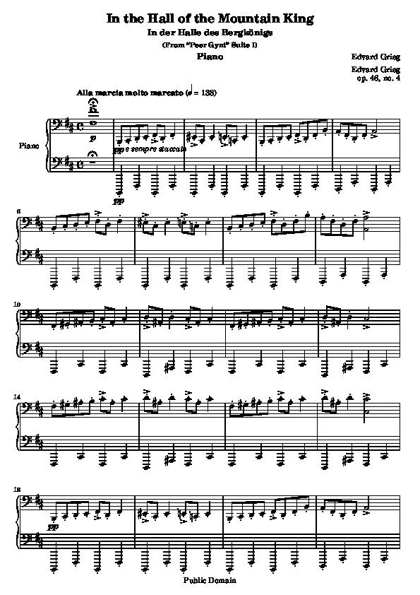 télécharger la partition d'accordéon In the Hall of the Mountain King (In der Halle des Bergkönigs) (Dans l'antre du Roi de la Montagne) (From : Peer Gynt Suite I) (Piano) au format PDF