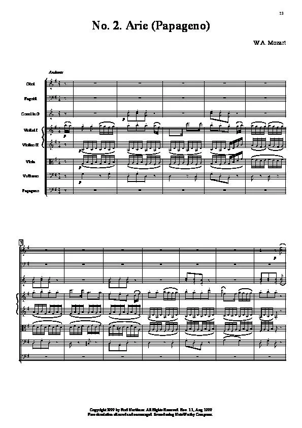 télécharger la partition d'accordéon La Flûte Enchantée n°2 Aria : Der Vogelfänger bin ich ja (Je suis l'oiseleur) (Papageno) (Orchestration complète) au format PDF