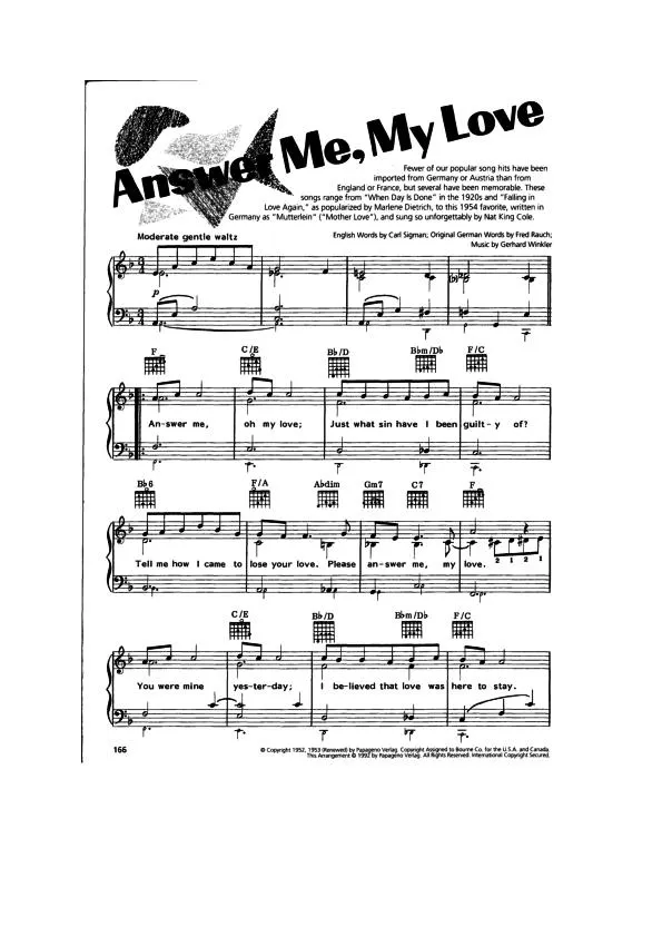 télécharger la partition d'accordéon Answer Me My Love (Interprète : Nat King Cole) au format PDF