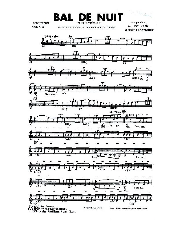 télécharger la partition d'accordéon Bal de nuit (Valse à Variations) au format PDF