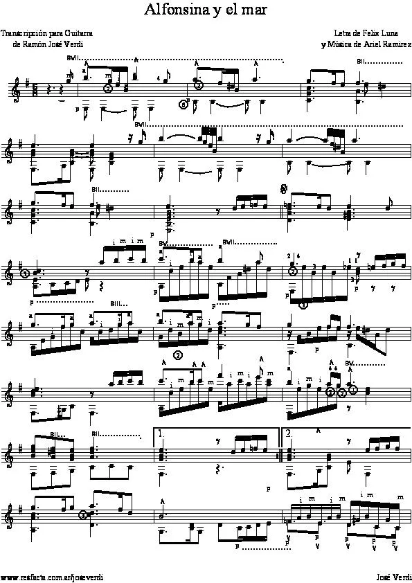 télécharger la partition d'accordéon Alfonsina y el Mar (Zamba) (Transcription : Ramon José Verdi) (Guitare) au format PDF