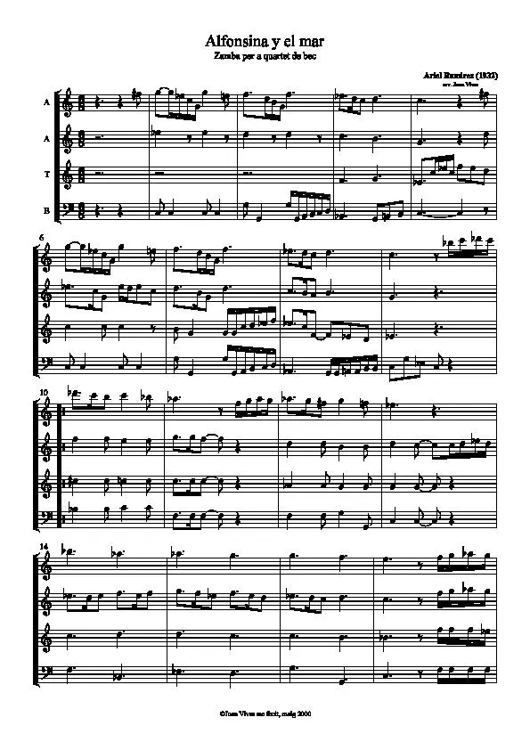 télécharger la partition d'accordéon Alfonsina y el Mar (Arrangement : Joan Vives) (Zamba) (Quatuor de Flûtes) au format PDF