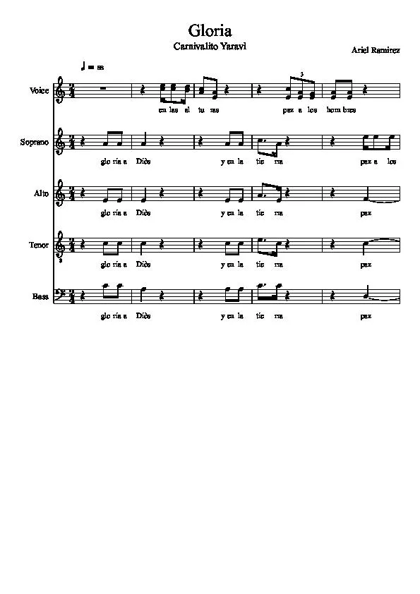 télécharger la partition d'accordéon Gloria (Carnivalito Yaravi) (Voix + Chœur) au format PDF