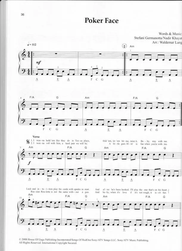 télécharger la partition d'accordéon Poker Face (Arrangement : Waldemar Lang) au format PDF