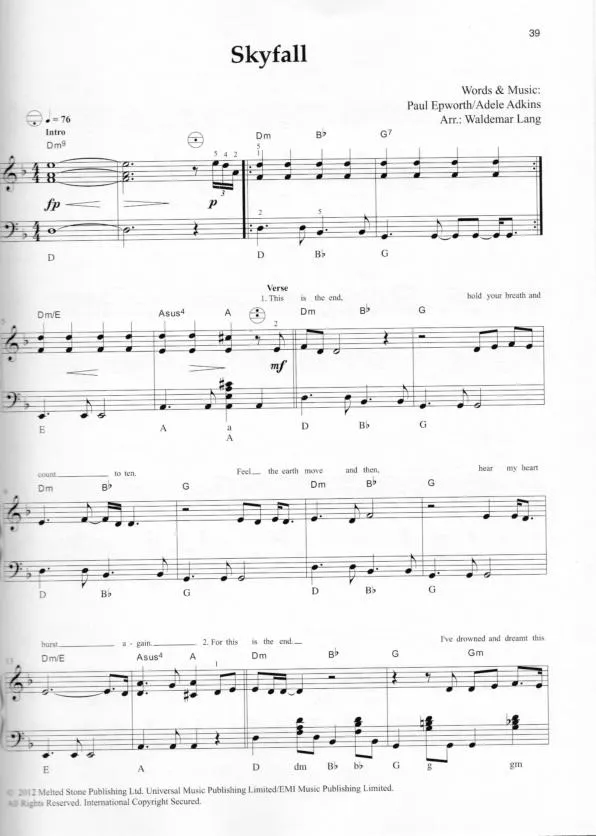 télécharger la partition d'accordéon Skyfall (Arrangement : Waldemar Lang) au format PDF