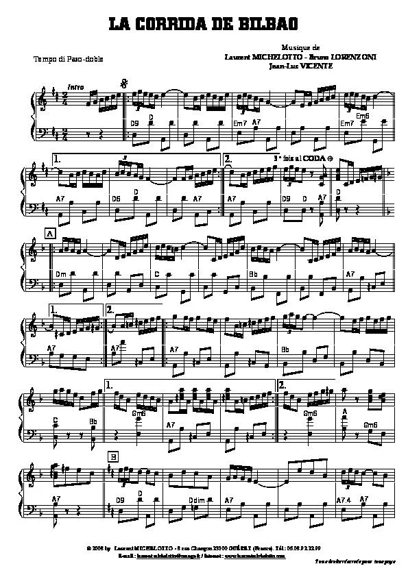 télécharger la partition d'accordéon La corrida de Bilbao (Paso Doble) au format PDF