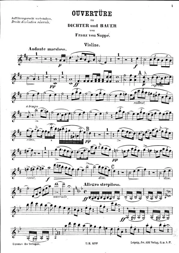 télécharger la partition d'accordéon Dichter und Bauer : Ouverture (Poète et Paysan) (Violon et Piano) au format PDF