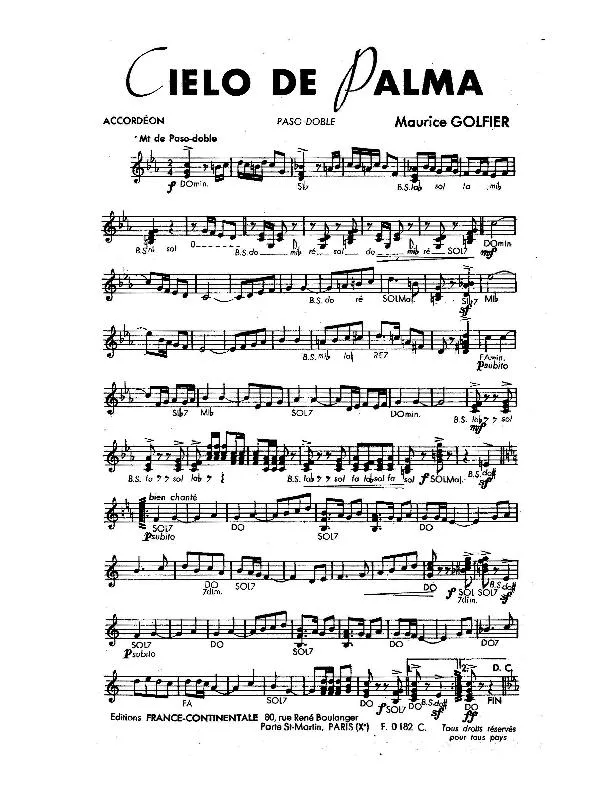 télécharger la partition d'accordéon Cielo de Palma (Paso Doble) au format PDF