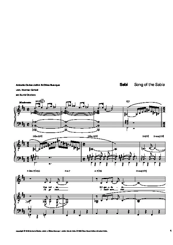télécharger la partition d'accordéon Sabià (Song of the Sabia) (Arrangement : Eumir Deodato) (Bossa Nova) au format PDF