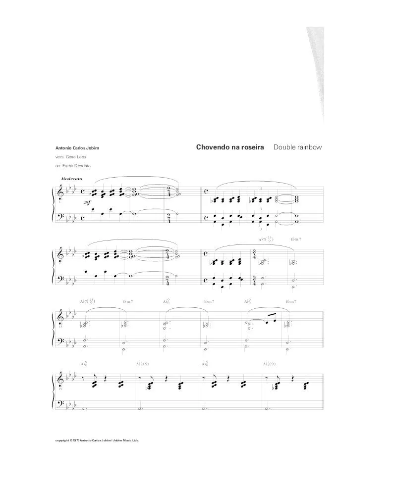 télécharger la partition d'accordéon Chovendo na Roseira (Double Rainbow) (Arrangement : Eumir Deodato) (Bossa Nova) au format PDF