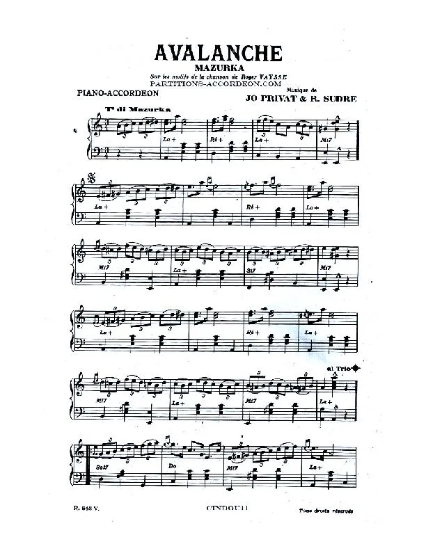 télécharger la partition d'accordéon Avalanche (Sur les motifs de la chanson de Roger Vaysse) (Mazurka) au format PDF
