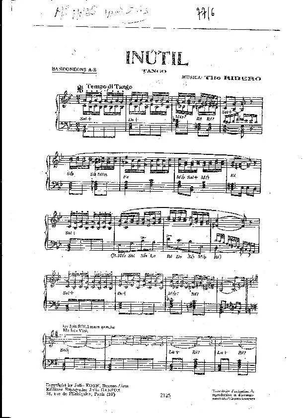 télécharger la partition d'accordéon Inutil (Tango) au format PDF