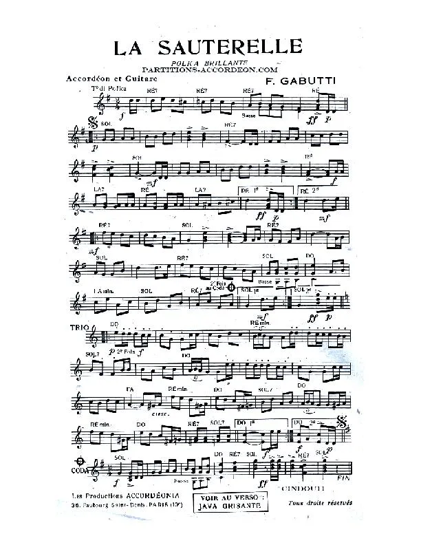 télécharger la partition d'accordéon La Sauterelle (Polka Brillante) au format PDF