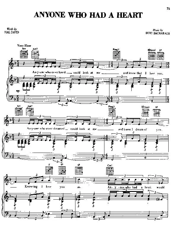 télécharger la partition d'accordéon Anyone who had a heart (Chant : Dionne Warwick) (Slow) au format PDF