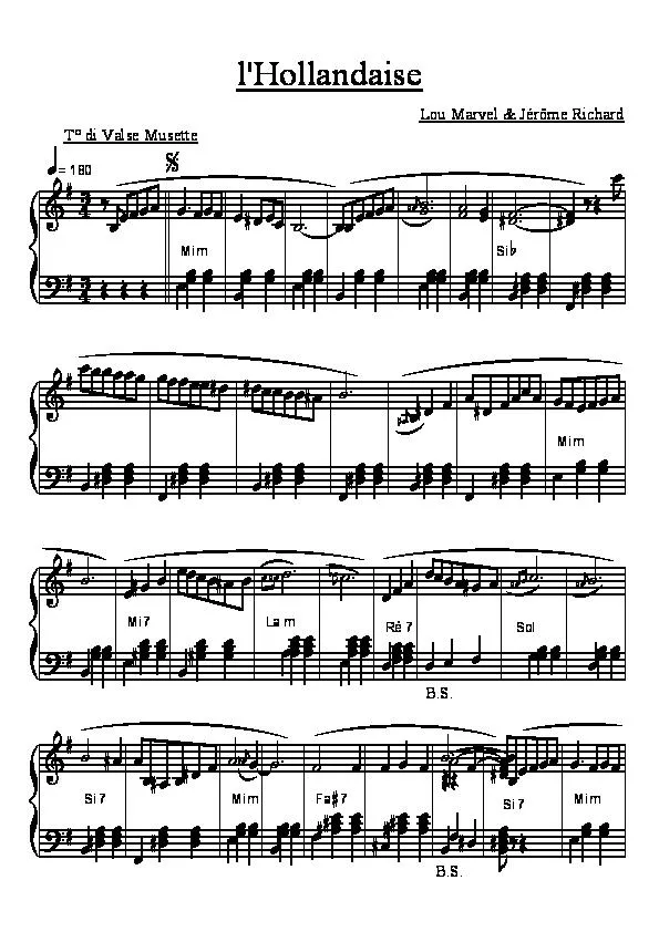 télécharger la partition d'accordéon l'Hollandaise (Valse Musette) au format PDF