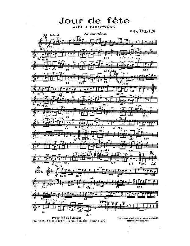 télécharger la partition d'accordéon Jour de fête (Java à Variations) au format PDF