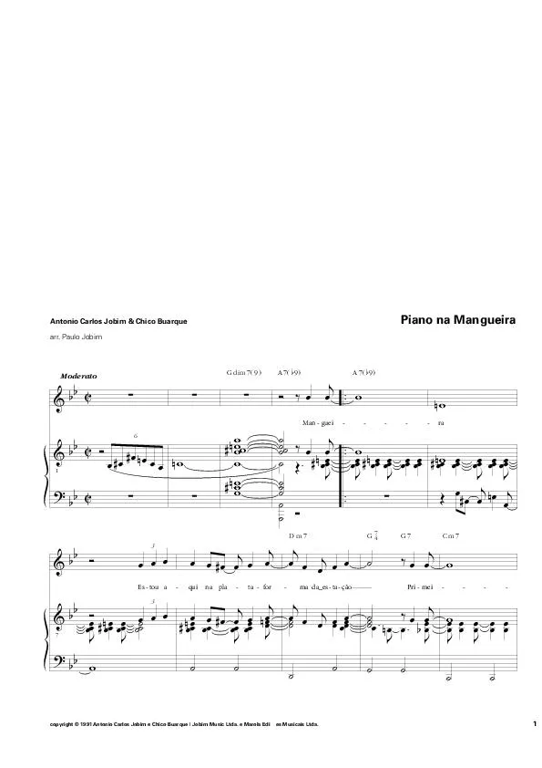 télécharger la partition d'accordéon Piano na Mangueira (Arrangement : Paulo Jobim) (Bossa Nova) au format PDF
