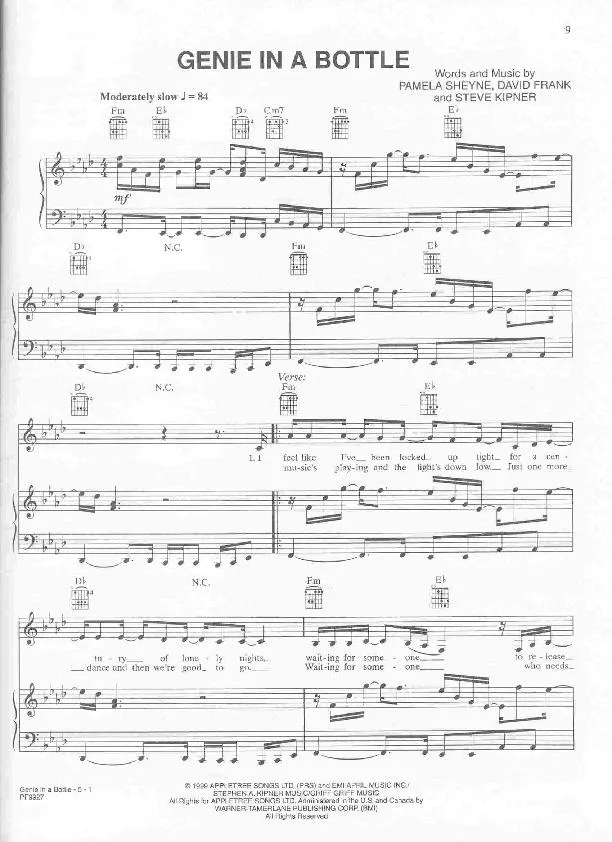 télécharger la partition d'accordéon Genie in a bottle (Chant : Christina Aguilera) au format PDF