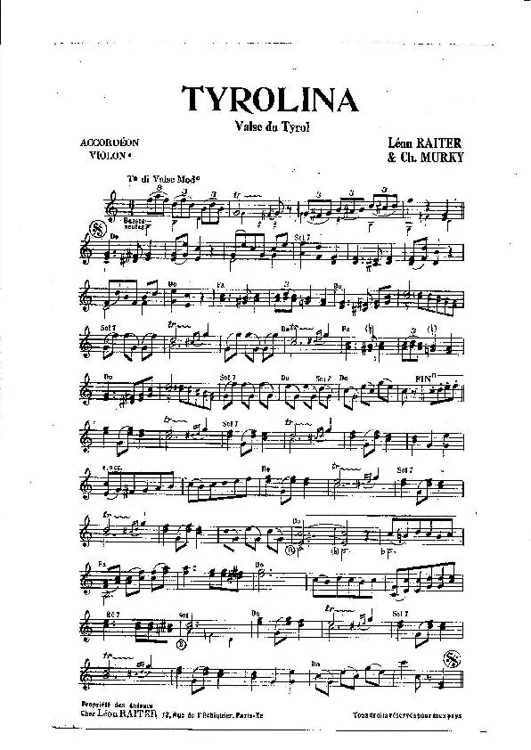télécharger la partition d'accordéon Tyrolina (Orchestration) (Valse du Tyrol) au format PDF