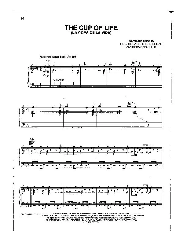 télécharger la partition d'accordéon The cup of life (La copa de la vida) (Chant : Ricky Martin) au format PDF