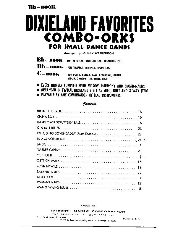 télécharger la partition d'accordéon Dixieland Favorites Combo Orks for small dance bands (15 titres) au format PDF