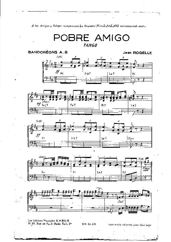 télécharger la partition d'accordéon Pobre Amigo (Tango) au format PDF