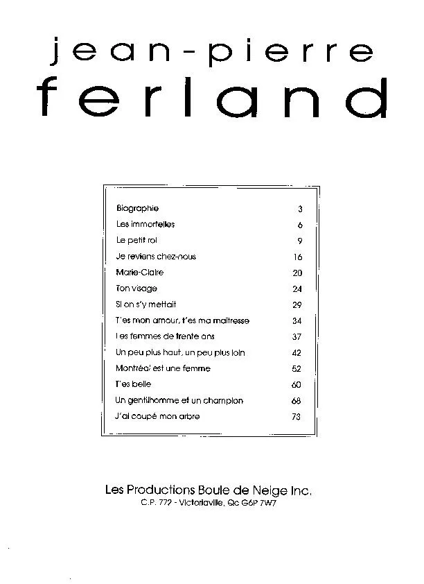 télécharger la partition d'accordéon Jean-Pierre Ferland : Recueil de ses meilleurs succès (14 titres) au format PDF