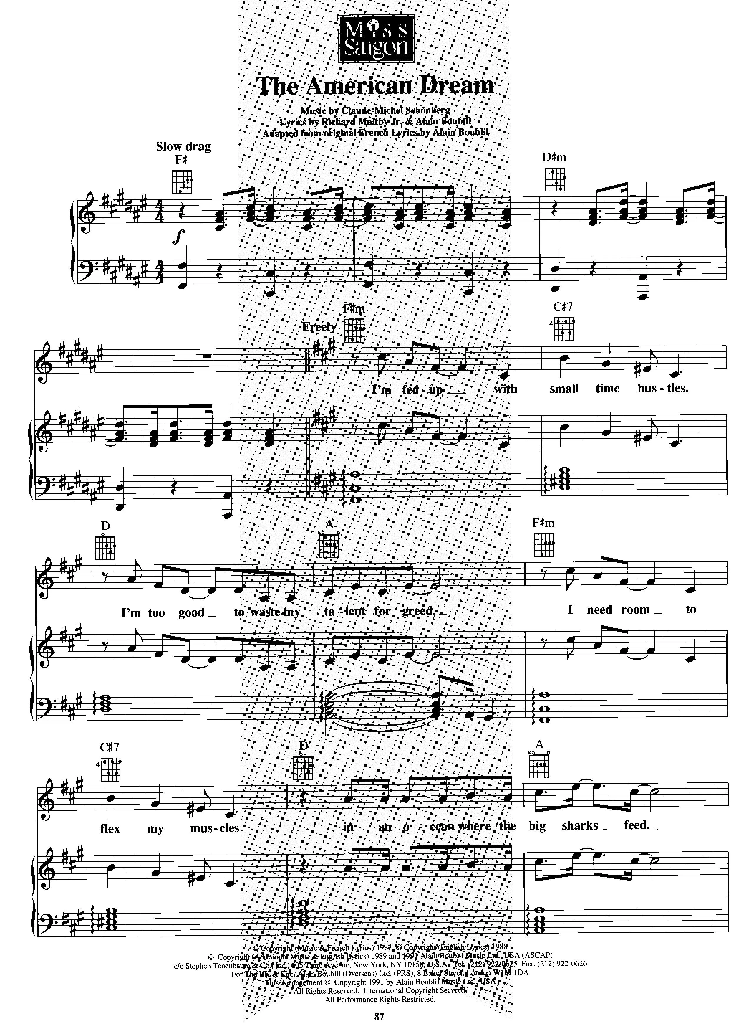 télécharger la partition d'accordéon Miss Saigon (The American dream) (11 titres) au format PDF