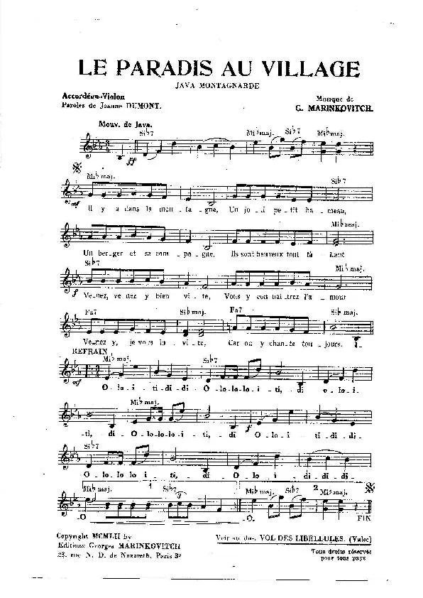 télécharger la partition d'accordéon Le paradis au village (Orchestration) (Java Montagnarde) au format PDF