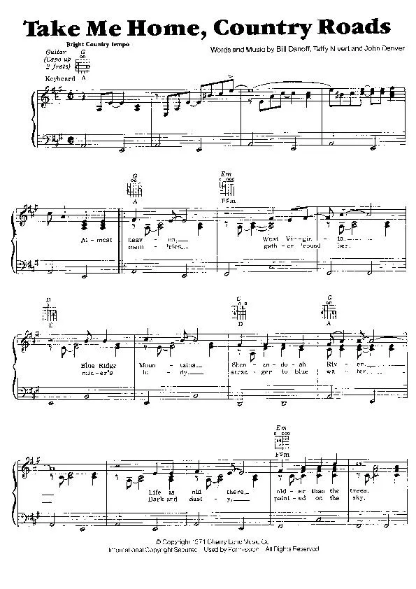 télécharger la partition d'accordéon Take Me Home Country Roads au format PDF