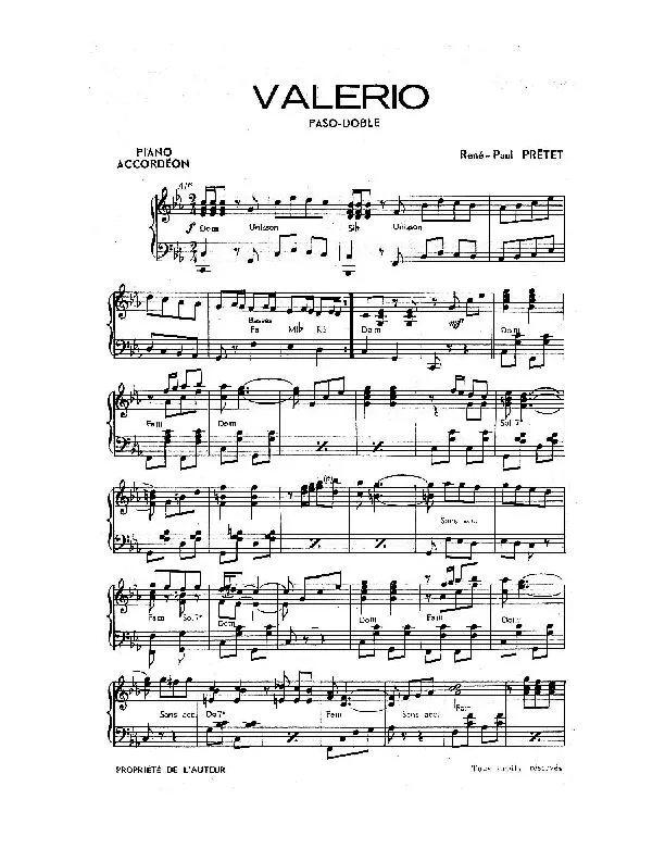 télécharger la partition d'accordéon Valério (Paso Doble) au format PDF