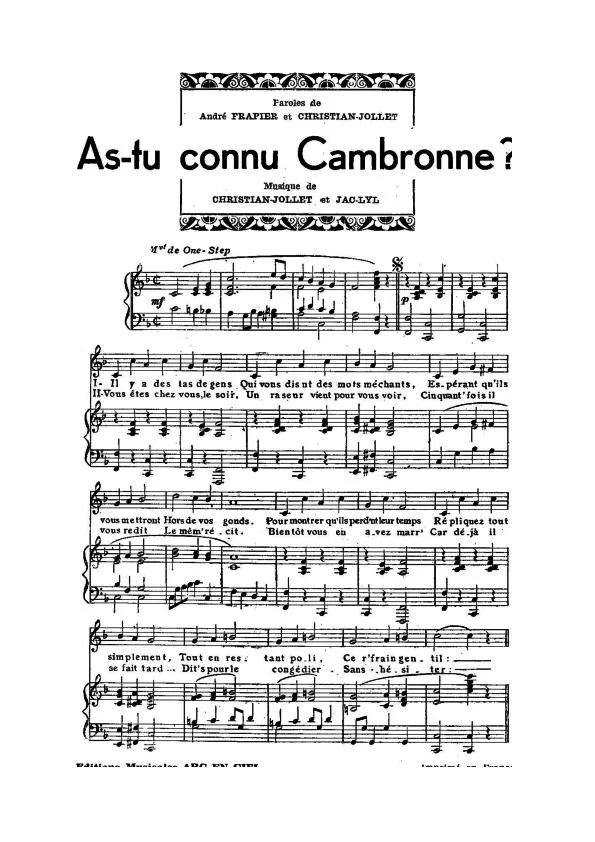 télécharger la partition d'accordéon As tu connu Cambronne (One Step) au format PDF
