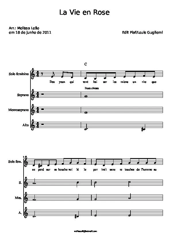 télécharger la partition d'accordéon La Vie en Rose (Arrangement : Melissa Leão) (Solo + Chœur de Femmes) au format PDF