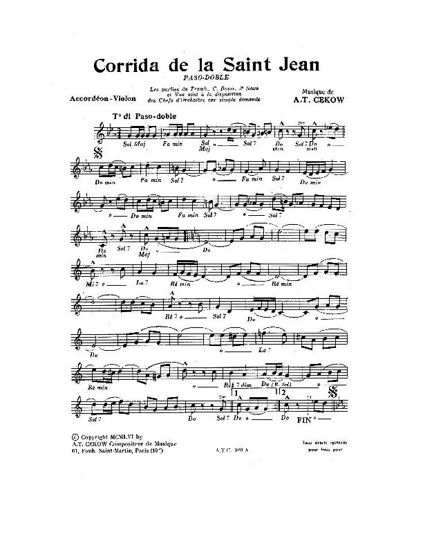 télécharger la partition d'accordéon Corrida de la Saint Jean (Paso Doble) au format PDF