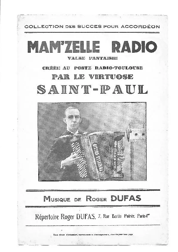 télécharger la partition d'accordéon Mam'zelle radio (Créée par : Saint-Paul) (Valse Fantaisie) au format PDF