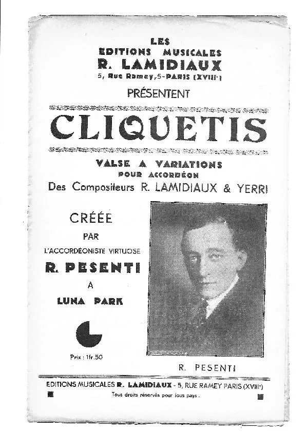 télécharger la partition d'accordéon Cliquetis (Créée par : René Pesenti) (Valse Variations) au format PDF