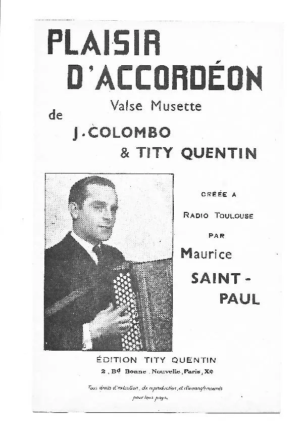 télécharger la partition d'accordéon Plaisir d'accordéon (Création : Maurice Saint-Paul) (Valse Musette) au format PDF