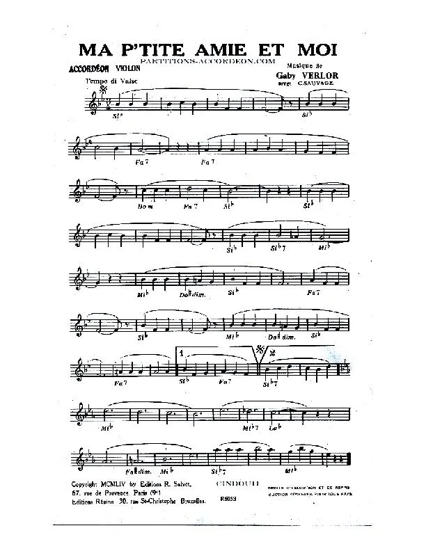 télécharger la partition d'accordéon Ma p'tite amie et moi (Arrangement : Camille Sauvage) (Valse) au format PDF