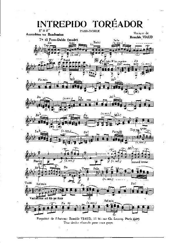 télécharger la partition d'accordéon Intrepido Toréador (Orchestration Complète) (Paso Doble)  au format PDF