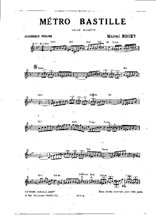 télécharger la partition d'accordéon Métro Bastille (Orchestration) (Valse Musette) au format PDF