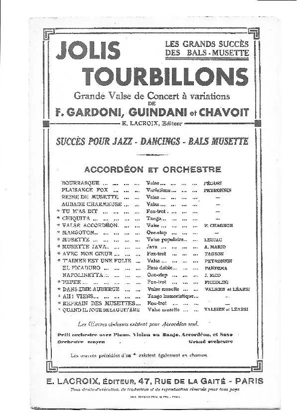 télécharger la partition d'accordéon Jolis tourbillons (Orchestration) (Valse de Concert à Variations) au format PDF