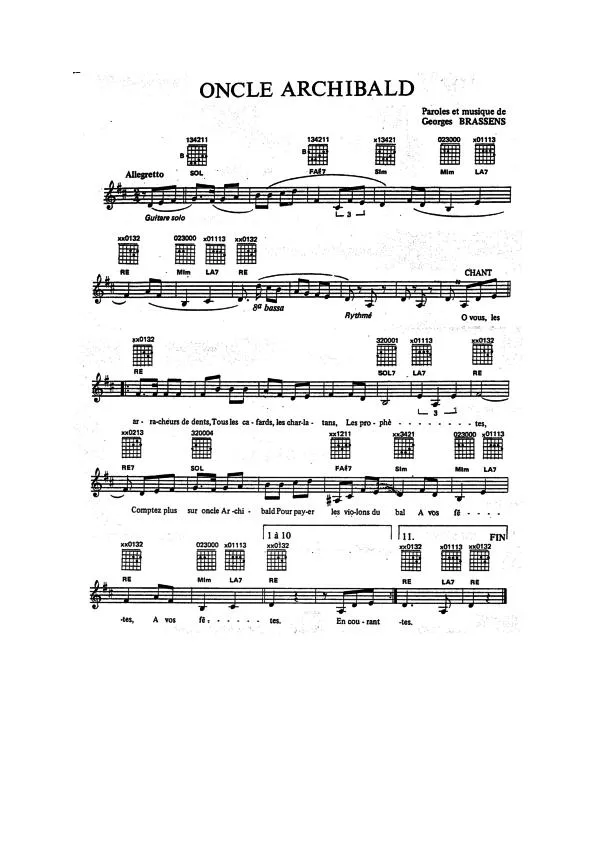 télécharger la partition d'accordéon Oncle Archibald au format PDF