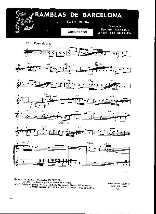 télécharger la partition d'accordéon Ramblas de Barcelona (Orchestration Complète) (Paso Doble)  au format PDF